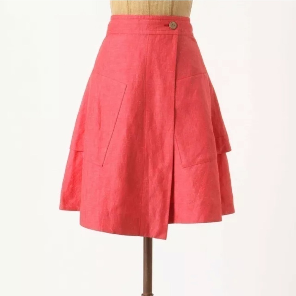 Anthropologie Postmark coral vast wrap linen and silk skirt